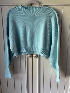 Cropped Crewneck Sweater in Light Blue - Women